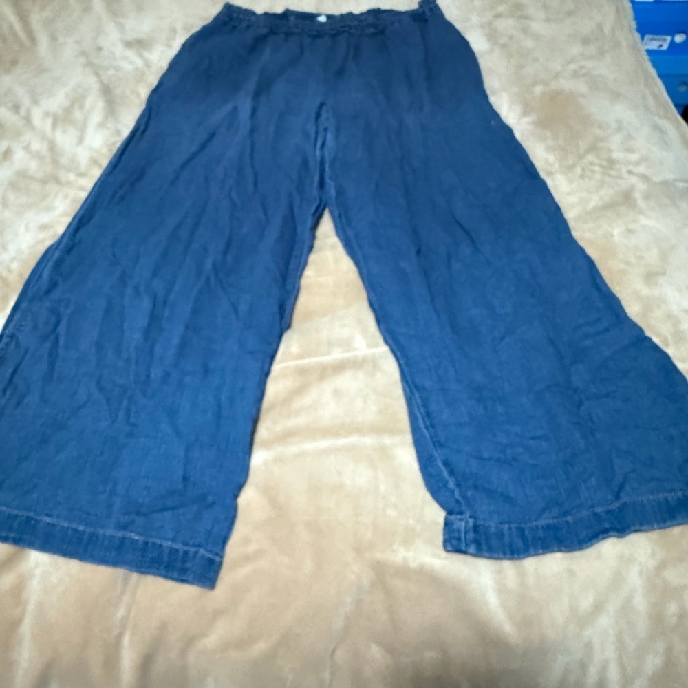 Anthropologie Wide Leg Elastic Waist Cropped Lightweight Denim Pants XL